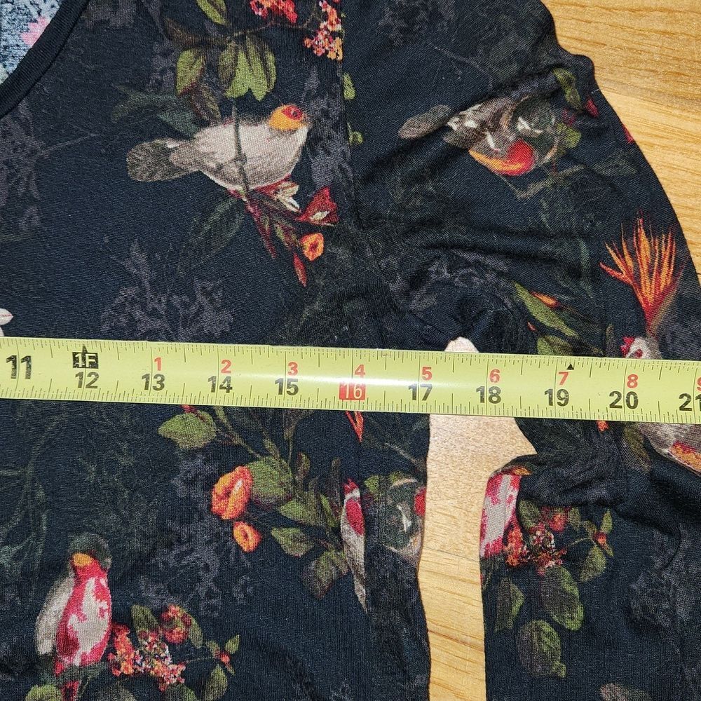 Forever 21 Contemporary Navy Floral Bird Long Sleeve Shirt Women M - Picture 7 of 8